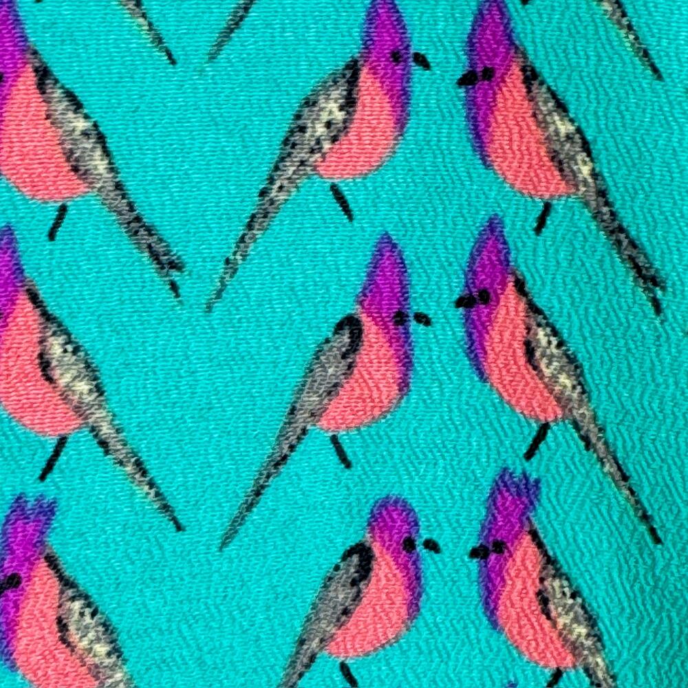 B Jewel Turquoise Scoop Neck Bird Print Tank Top Orange Trim Zipper Back Large - Picture 5 of 12